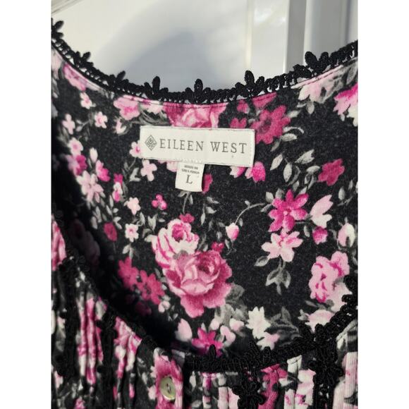EILEEN WEST NIGHTGOWN WALTZ JERSEY KNIT BLACK FLORAL PRINT TENCEL LARGE - Picture 5 of 7